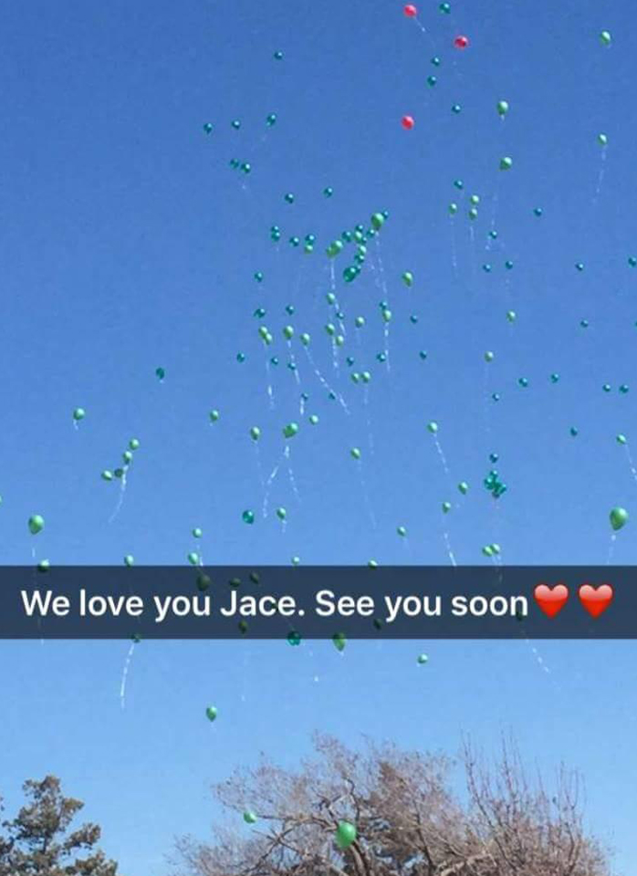 Ballons released in the air in honor of Jace.