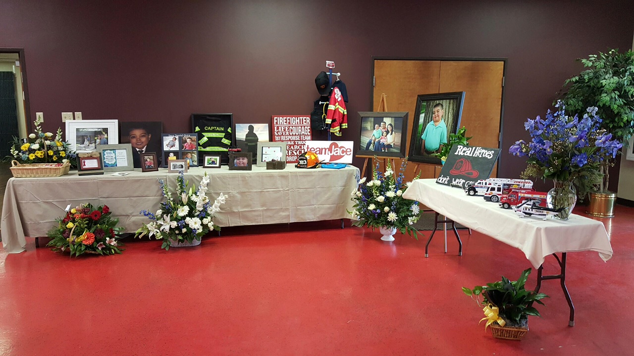 Memorial tables at Jace's Funeral